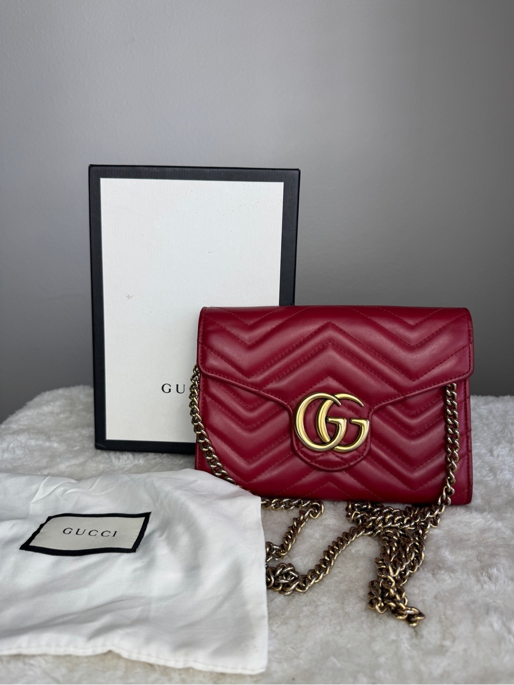 Gucci Quilted Red GG Marmont Crossbody Bag with Gold Hardware